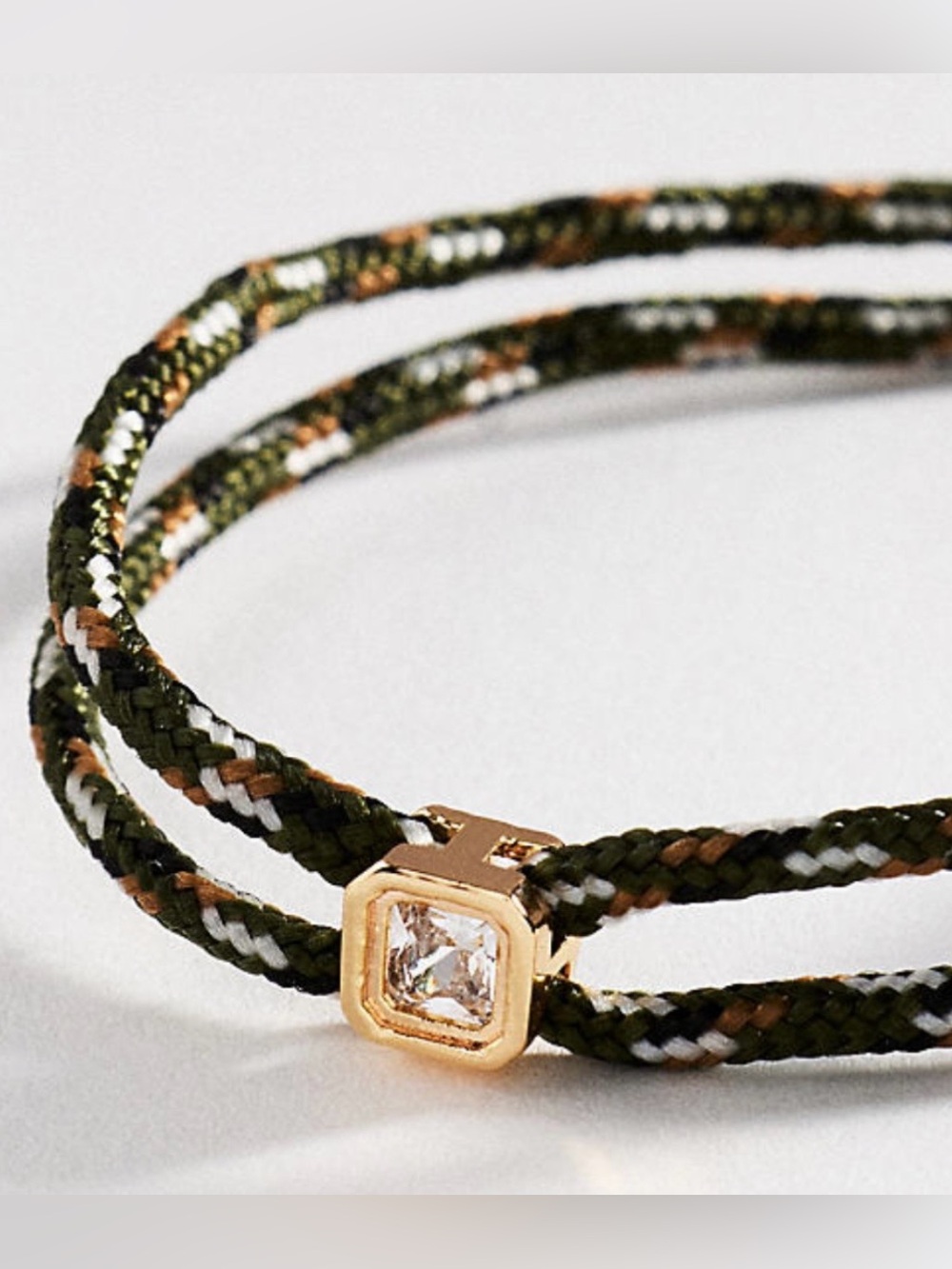 NWT - Anthropologie Double Corded Bracelet in Khaki w. Gold Hardware
